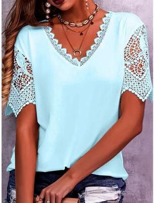 Daily Deals Depot Elegant Lace Sleeve Oversized Blouse For Women Casual Chic Streetwear Top light Blue xxl