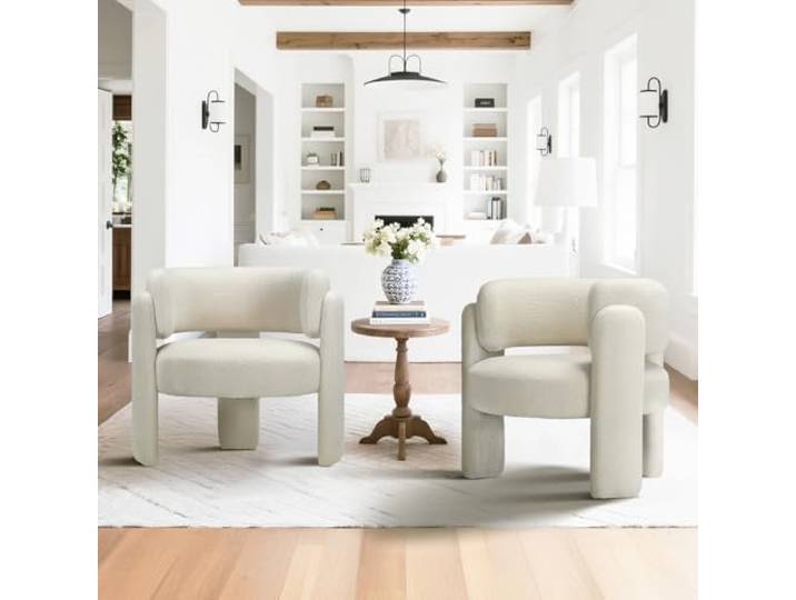 COLAMY Modern Velvet Ohrensessel 2er Set, Gepolsterter Sessel Wohnzimmer, Bequemer Runder loungesessel mit 3 Beinen für Wohnzimmer, Schlafzimmer, Leseecke, Creme
