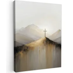 LEINWANDBILD Hügel - Abstrakt - Kreuz - Christentum Wandbild Wohnzimmer 60x80 cm