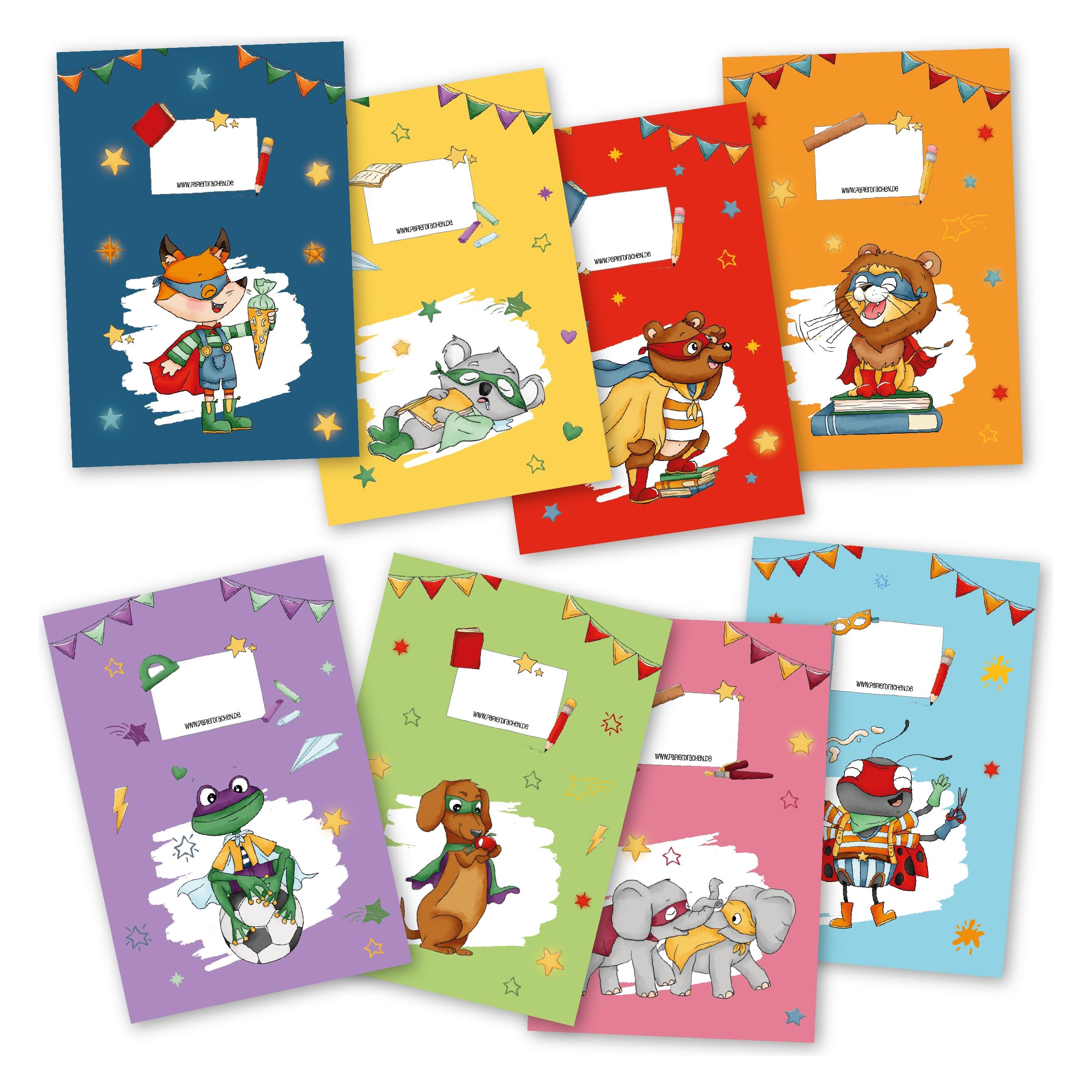 Papierdrachen 8 Papierheftumschläge DIN A4 - Superhelden Tiere (A4, 8x) (B270-011-015)