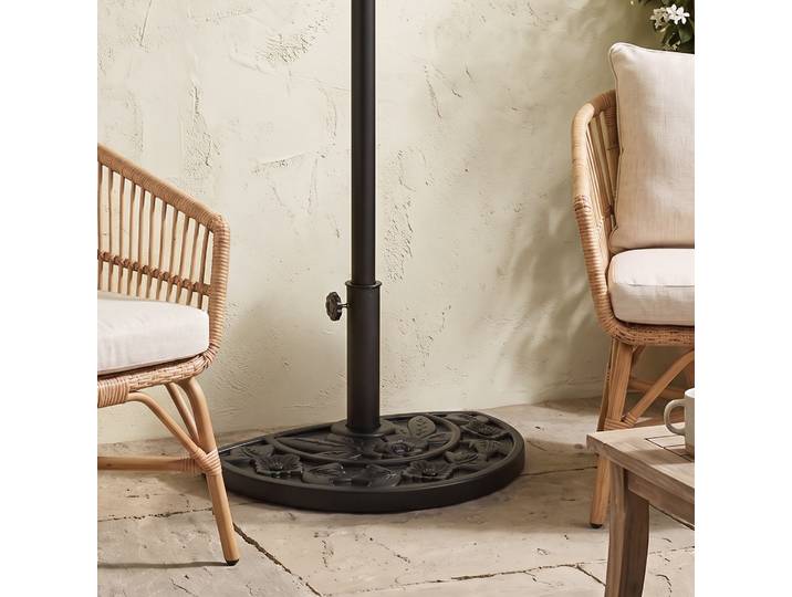 Outsunny Demi-Pied Parasol Noir Motif Fleurs HDPE Ø48mm
