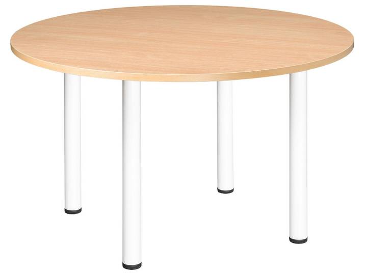 Table ronde L 120 cm Excellens plateau hêtre 4 pieds métal blanc - - Bruneau