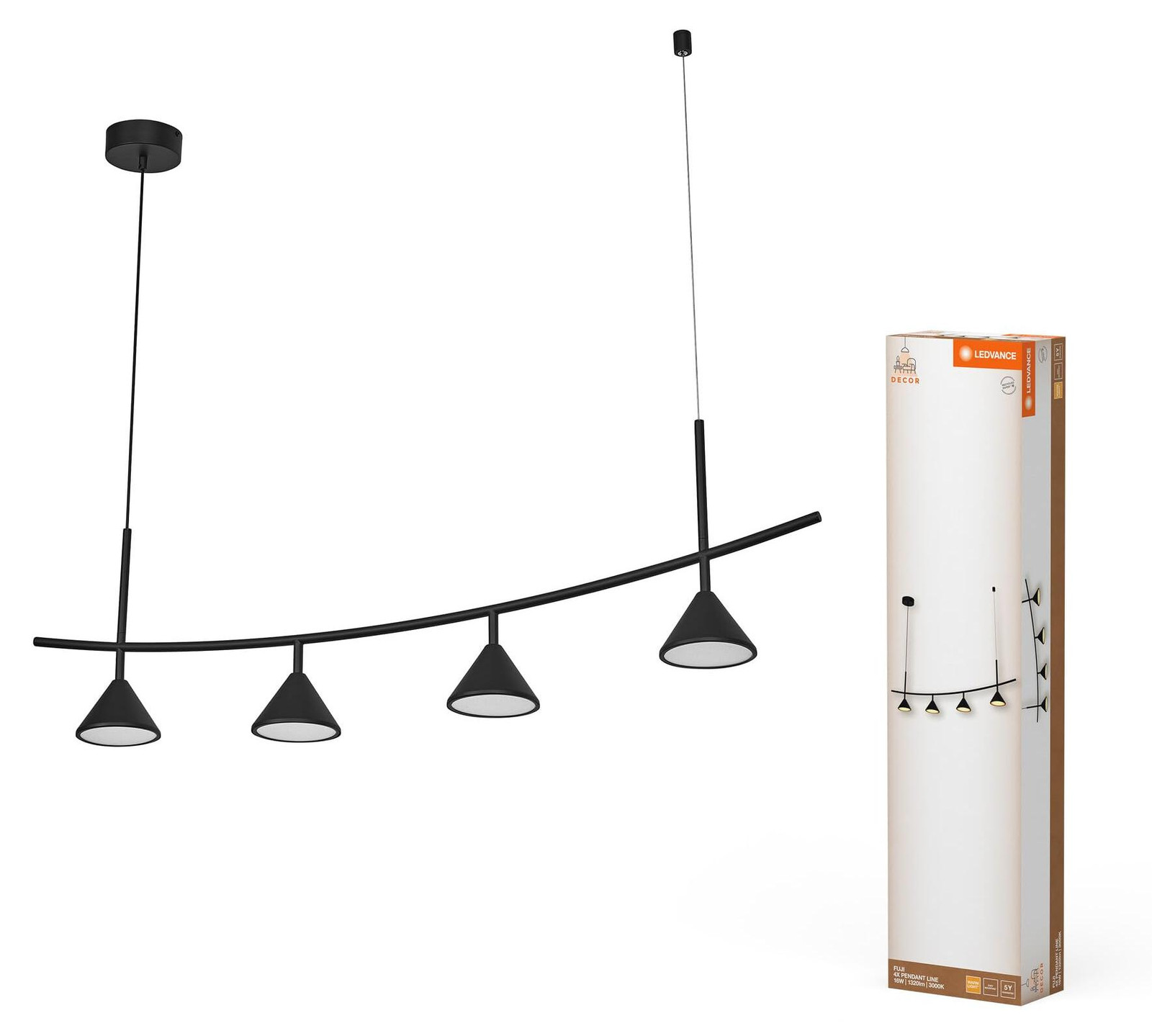 Ledvance Decor Fuji 4X Pendant LED hanglamp, lineair model, 16W, 930, zwart