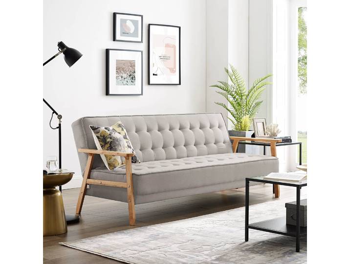 Schlafsofa MID CENTURY Grau/Granit Webstoff Celia 204 x 85 x 86cm mit Schlaffunktion Retro