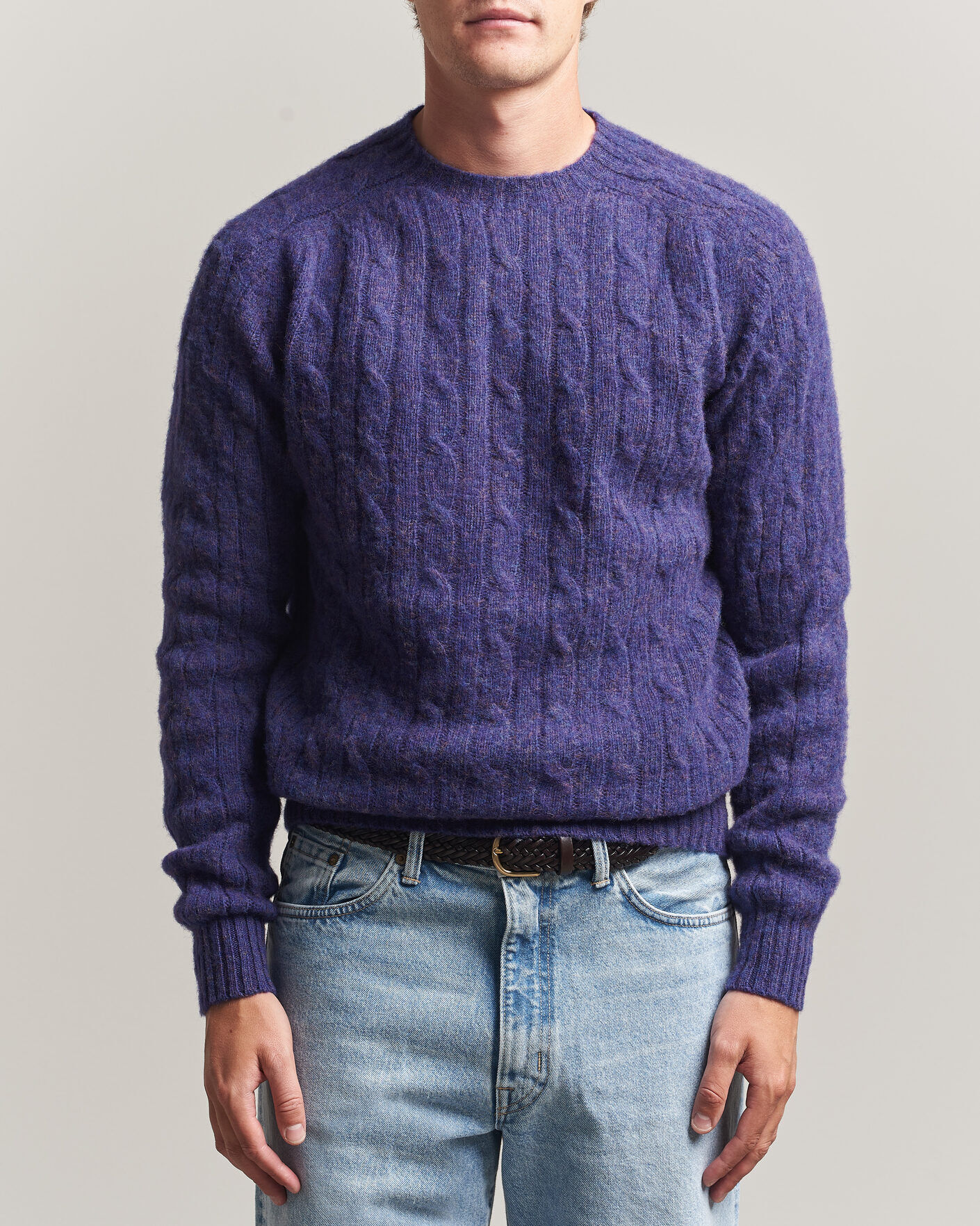 Harley Of Scotland Brushed Supersoft Lambswool Cable Iris men S Lilla