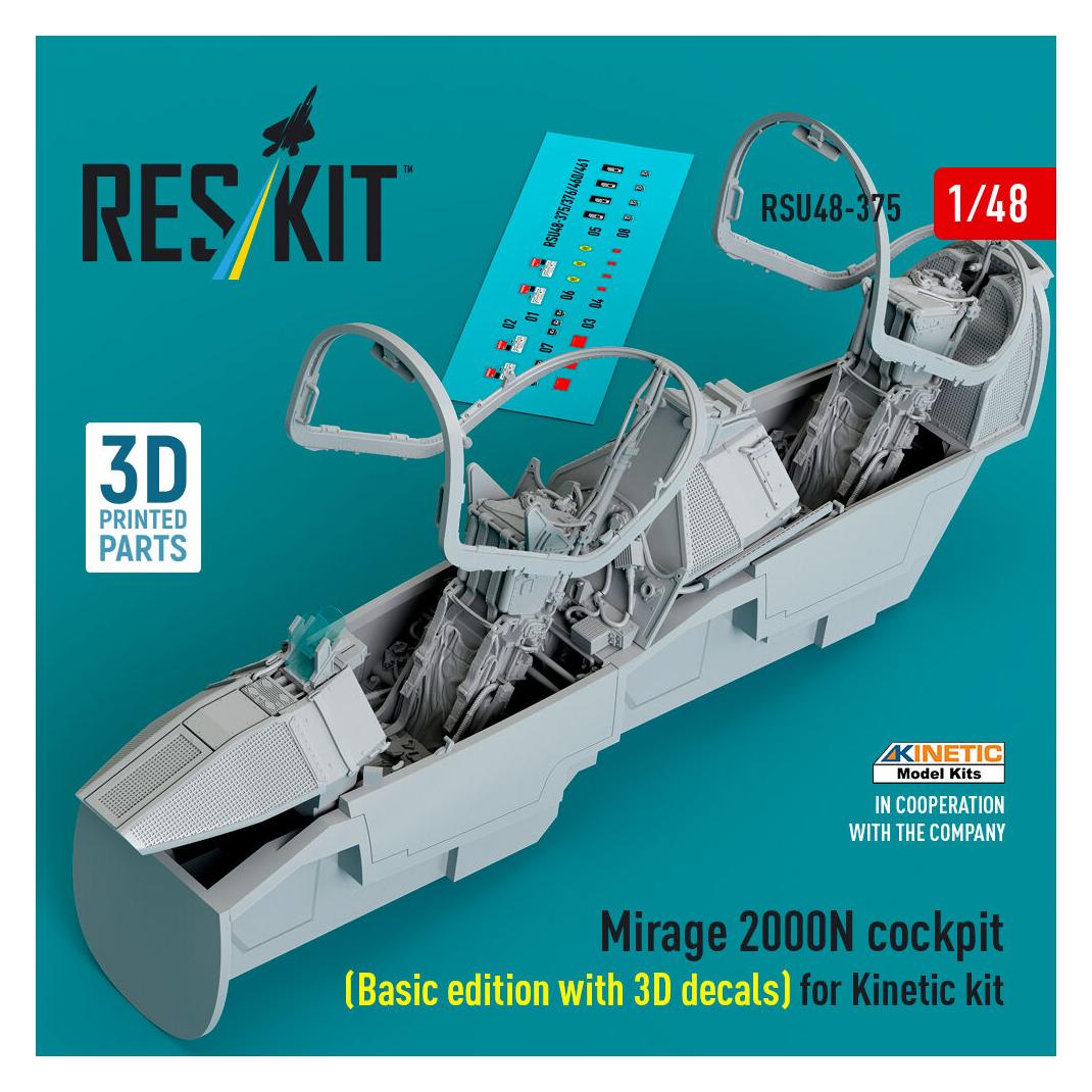 ResKit Mirage 2000N cockpit (Basic edition with 3D decals) for Kinetic kit (3D Printed) (RSU48-0375)