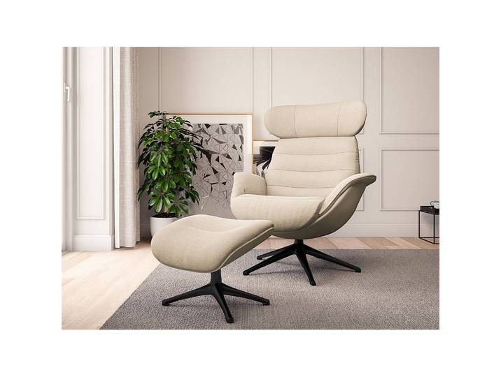 Polsterhocker LESO 44 x 39 x 49cm Beige/Beige Schwarz Webstoff Saia: Beige