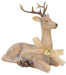 IH Casa Decor Polyresin Resting Deer with Jingle Bell Figurine