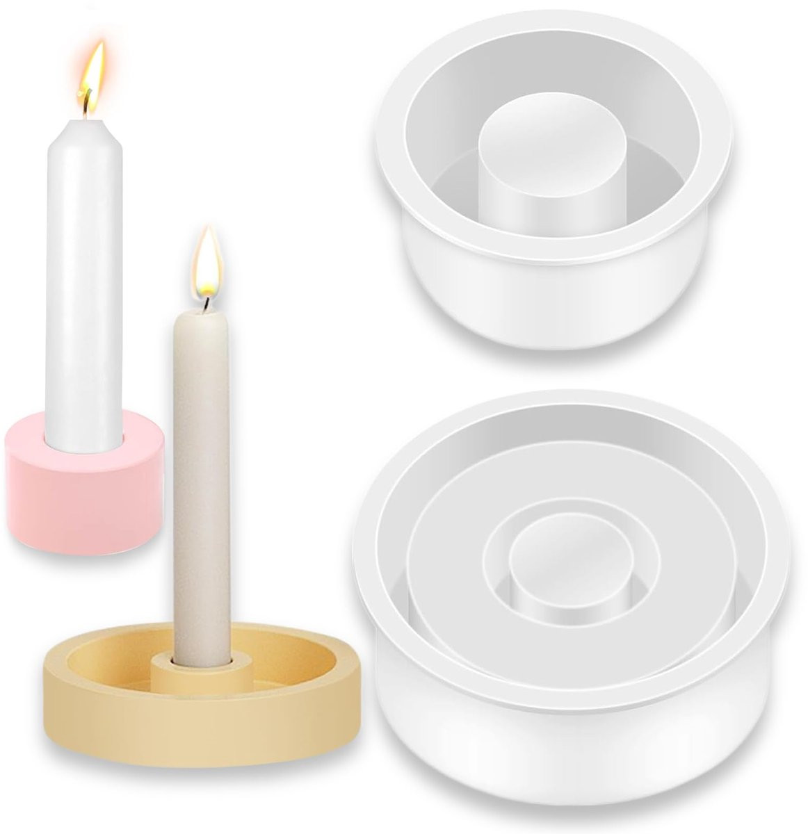 Set van 2 ronde siliconen gietvormen voor het zelf maken van kerstkaarsen