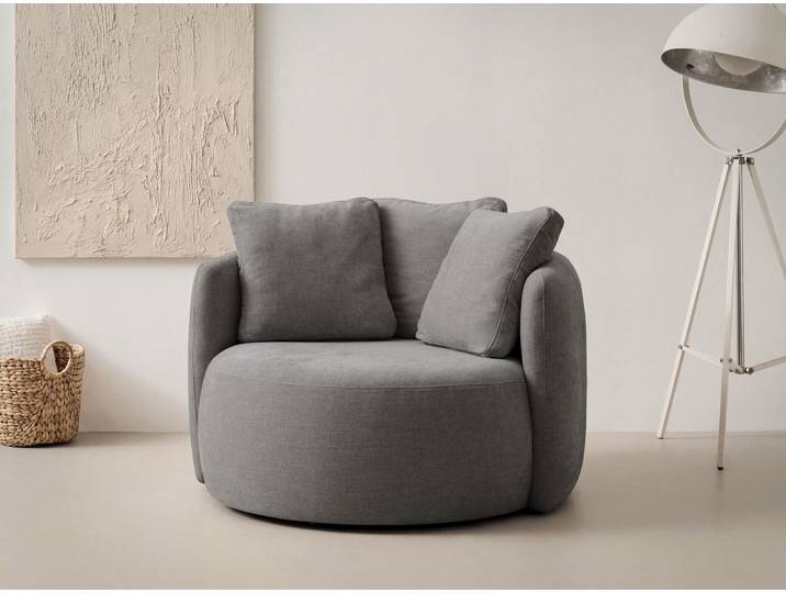 Sessel GOODPRODUCT Kaarl, moderner Rundsessel, Loungesessel, Loveseat , grau (anthrazit), B:120cm H:90cm T:120cm, Sessel, Sessel, Webstoff, in fünf Farben, inkl. Rückenkissen, zeitloses Design