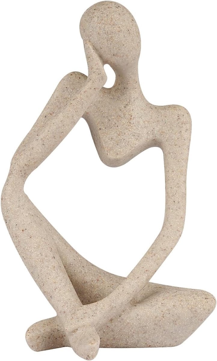 Abstract Beeld Denker Stijl Figuur in Zandsteen voor Woonkamer Decoratie, Hoogte: 24 cm