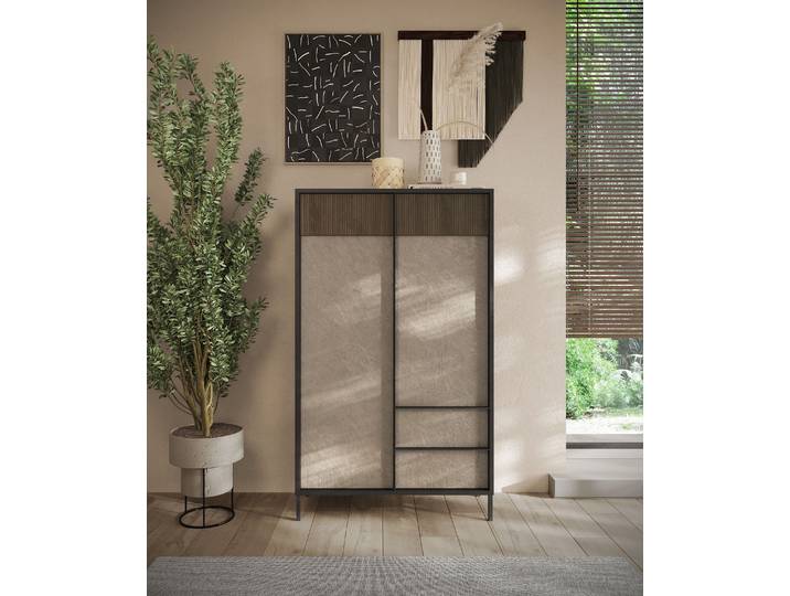 Highboard HOME AFFAIRE Everest Höhe 177 cm, Kommode mit 2 Türen u. 2 Schubkästen , grau (lava, lehmfarben, absetzung mercure (druck)), B:106cm H:177cm T:40cm, Sideboards, Highboard, Sideboard, Schrank, Soft/Self Closing, Korpus 22 mm