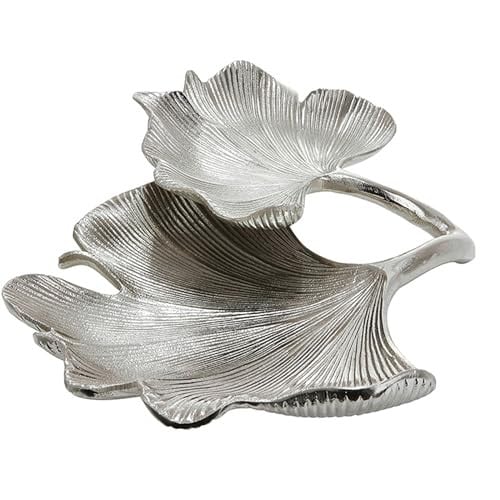 Gilde Ginkgo Decoratieve Schaal - Zilver - Metaal - Breedte: 34 cm