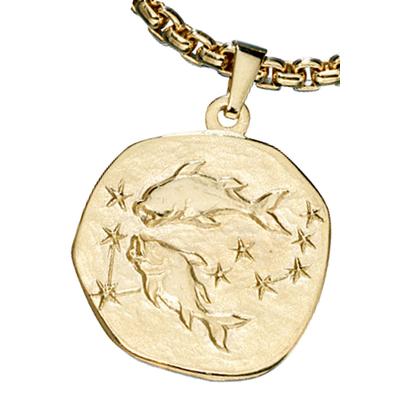 Sternzeichenanhänger JOBO "Anhänger Sternzeichen", gold (gelbgold 333), Schmuckanhänger, Damen, Fische, Gelbgold 333, 333 Gold rund