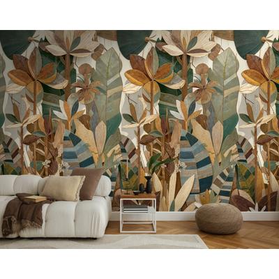 Fototapete LIVING WALLS "The Wall 4 Eyecatcher – Tropische Blätter Vlies-Fototapete", bunt (braun), B:1,59m H:0m L:2,8m, Vinyl, Vlies, Tapeten, Tropische Blätter mit dekorativer Tiefenwirkung