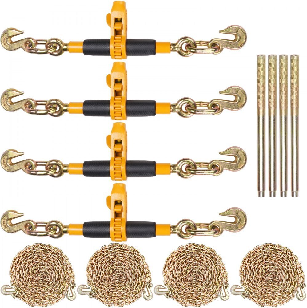 Ratschen-Kettenbinder - Schwerlast-Lastbinder 5/16"-3/8" mit G80-Ketten - 3220 kg Sichere Belastungsgrenze - Arbeitssparender Anti-Rutsch-Griff - Für Tieflader-LKW-Anhänger - 4 Stück.