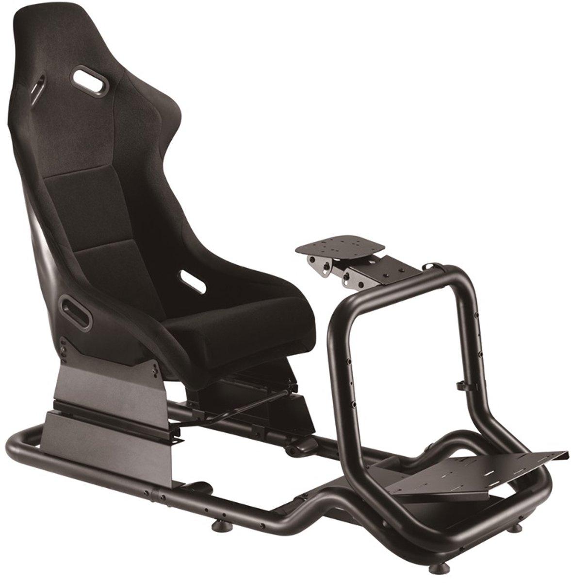 REBBLERS SIMR 600 Sim Racing Cockpit mit Glasfaser-Schalensitz, verstellbare Lenkrad- und Pedalplatte, Schwarz