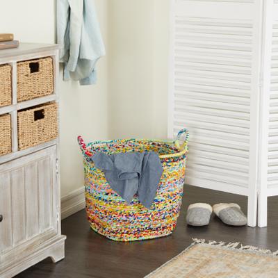 CosmoLiving by Cosmopolitan Cotton Fabric Handmade Storage Basket with Handles - White, Gray, Multi Colored