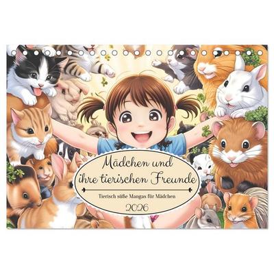 Mädchen und ihre tierischen Freunde - Tierisch süße Mangas für Mädchen (Tischkalender 2026 DIN A5 quer), CALVENDO Monatskalender