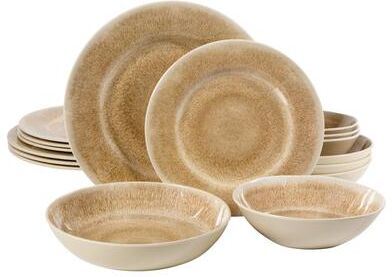 Gibson Home Casper Court 16-Piece Melamine Dinnerware Set - Reactive Glaze Look Plates and Bowls, Service for 4