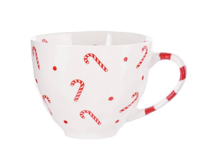 Tasse Zuckerstangen 11 x 9 x 11cm Weiß/Weiß/Rot