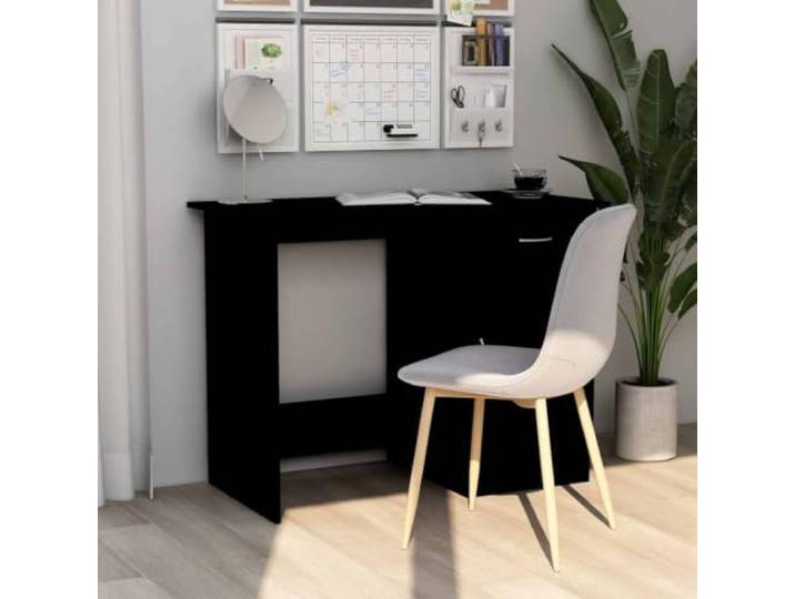 Schreibtisch Schwarz 100x50x76 cm Holzwerkstoff mit Schublade und Tür Stauraum mit Schublade und Tür, Konsolentisch geeignet, pflegeleichte Oberfläche, kompaktes Design