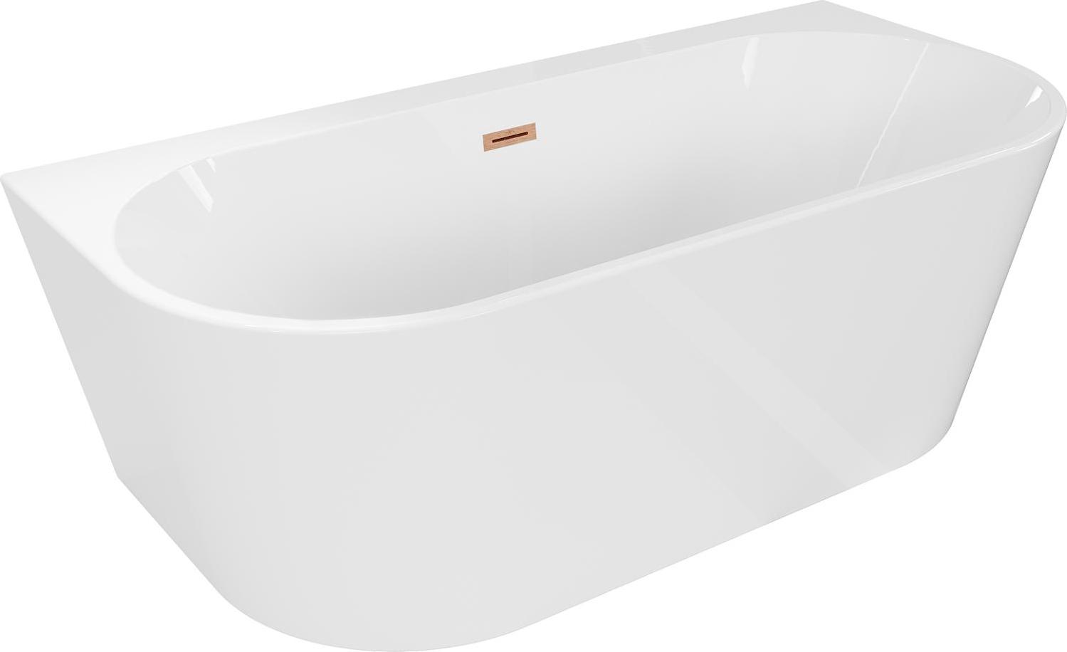 Mexen Oval+ freistehende wandmontierte Badewanne 170 x 80 cm, weiß, Überlauf aus gebürstetem Kupfer - 52681708000-65