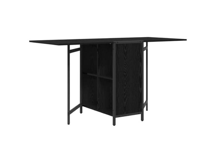KDACVBMG Esstisch, 144 x 60 x 75 cm, Eiche, Schwarz Schlichtes Design, Innenbereich, Küche und Esszimmer, Erweiterungsmechanismus, integrierte Regale, manuelle Einstellung