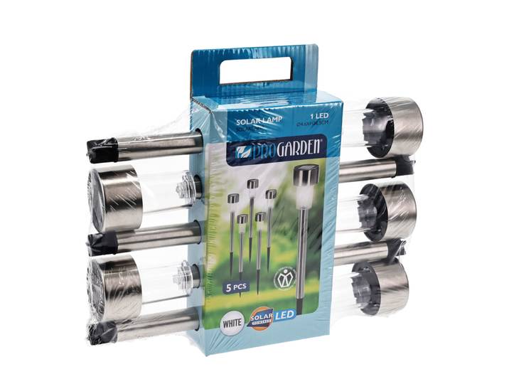 LED Solarlampe Edelstahl 5er Set 18 cm silber