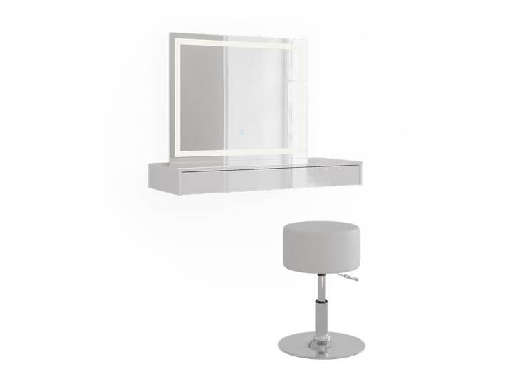 Vicco Schminktisch Sherry, Weiß, 100 cm mit LED-Spiegel und Hocker, Holzwerkstoff, Rechteckig, 100x77x40.1 cm, Schlafzimmer, Schminktische