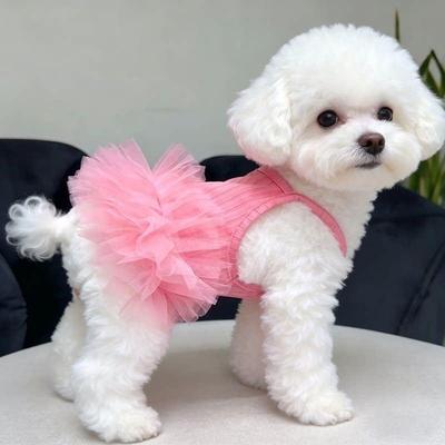 Fusion Finds Breathable Small Dog Dress Summer Princess Tutu Dress For Puppies & Cats pink xs