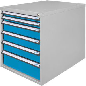 ADB Schubladenschrank 52526, aus Metall, 6 Schübe, blau / lichtgrau (B/H/T) 53x65x70cm