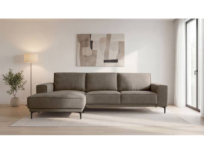 Ecksofa OTTO HOME OLAND Struktur L-Form, B: 280 cm, Skandi-Design , braun, B:280cm H:85cm T:152cm, 100% Polyester, Sofas, Ecksofa, L-Form, 280 cm, Wellenunterfederung, Skandi-Design, Metallfüße