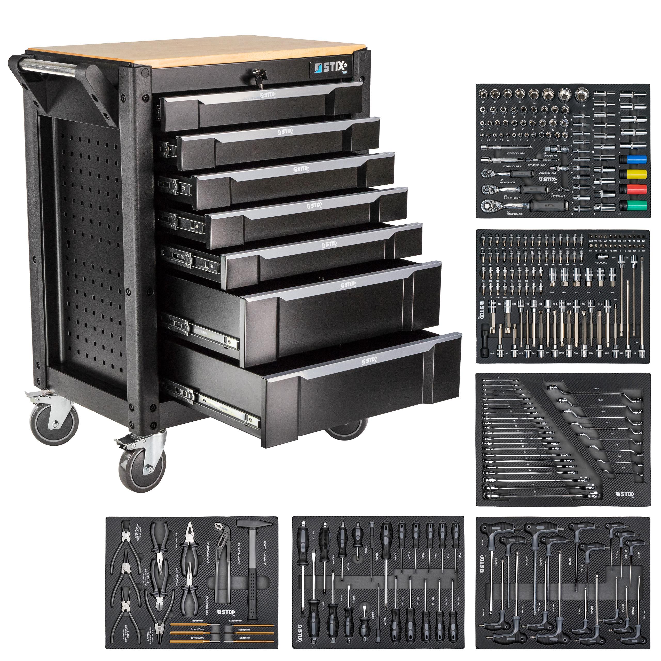 STIX Werkstattschrank, Werkzeugwagen, 7 Schubladen, inklusive Werkzeuge, UltimatePro C7/TS1