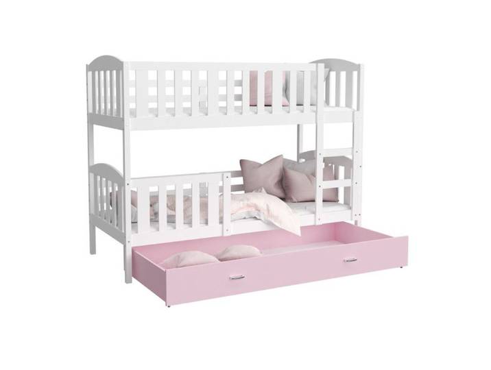 Lit Superposé Nilo 80x160 tiroir Blanc - rose