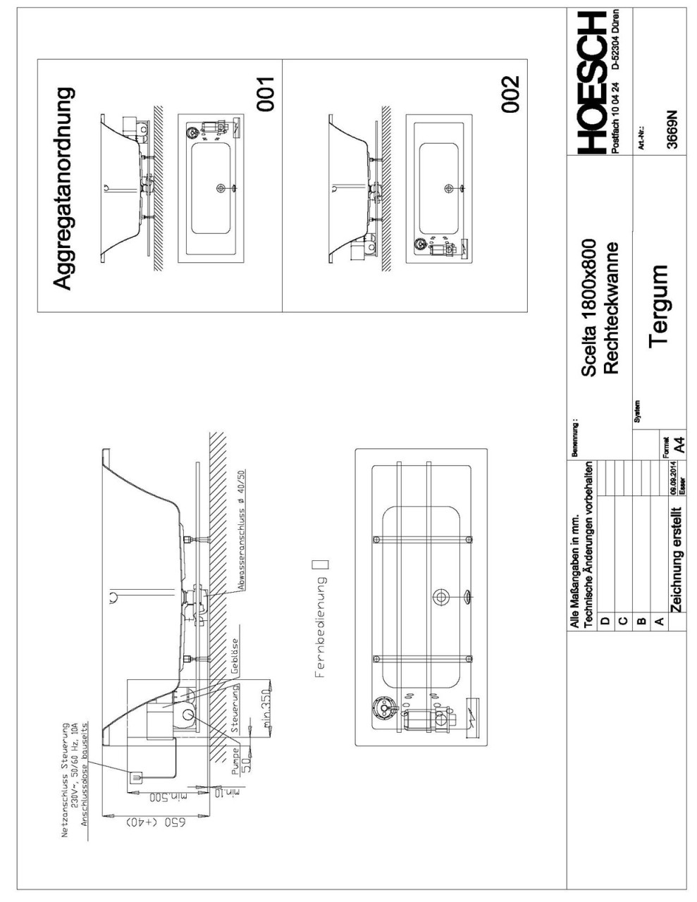 Hoesch Whirlwanne Scelta Rechteck 1800x800 3669N.010305002