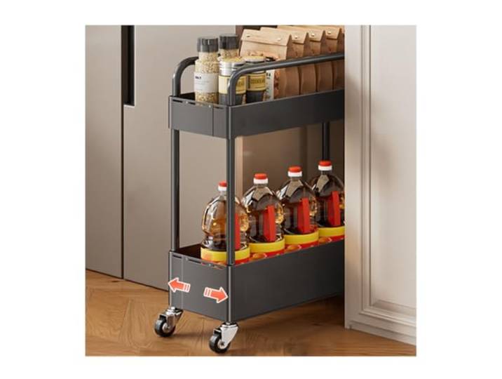 MJJRWF Schmaler Rollwagen Mit Verstellbarer Breite Rollbarer Aufbewahrungswagen, verstellbare Breite, 4 Etagen, platzsparende Aufbewahrung(Black,12.5-20x50x50cm)