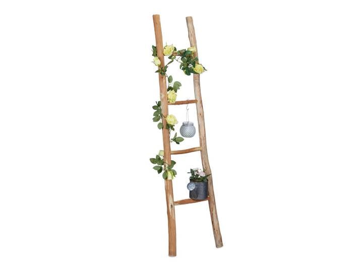Relaxdays Dekoleiter Natur Kastanienholz 4 Sprossen 150 cm, Hellbraun, Holz, 35x150x5 cm, Badezimmer, Badezimmerausstattung, Handtuchhalter