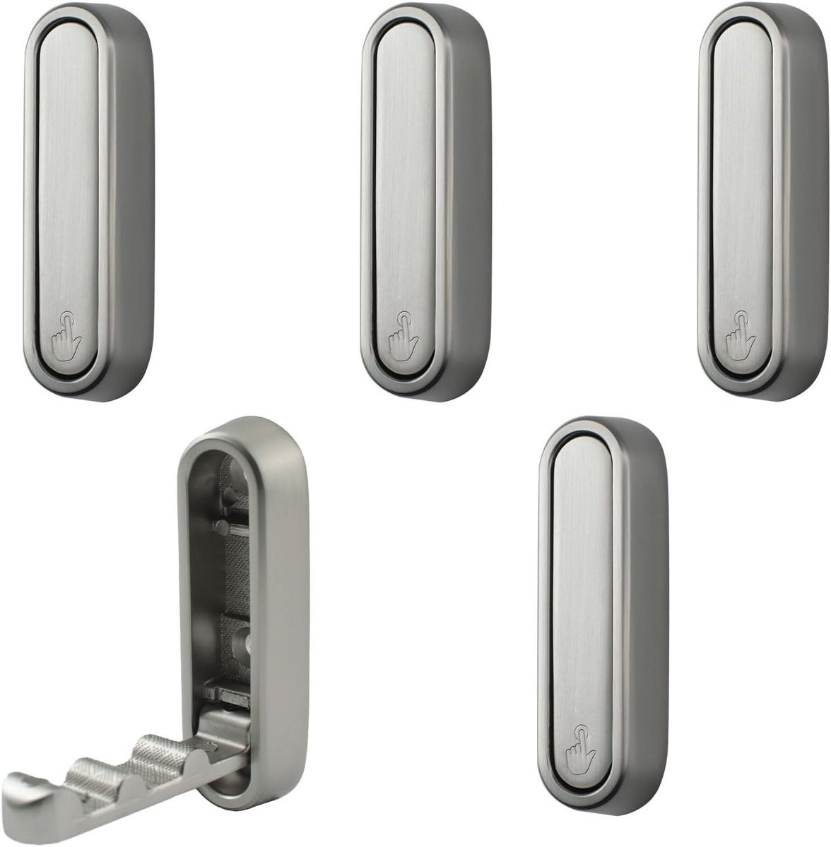 Set van 5 vouwbare wandhaken met magnetische sluiting in geborsteld nikkel
