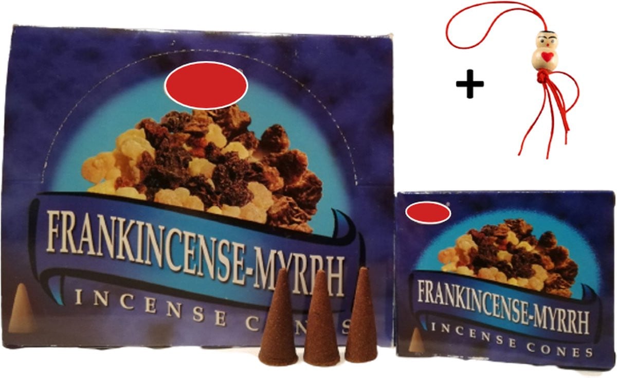 2 Pakjes Wierookkegeltjes met Frankincense en Mirre en Gelukspoppetje (20 stuks)