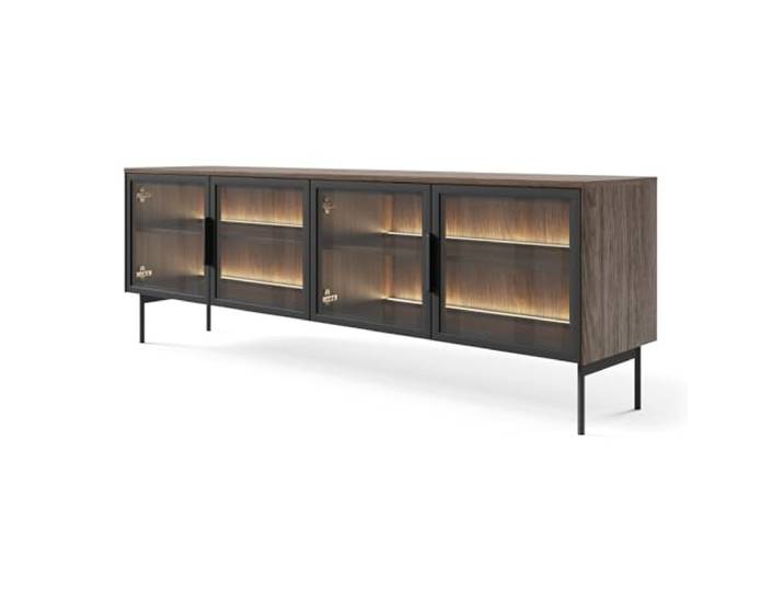 Selsey TV Lowboard 181 x 39,3 cm Wohnzimmer Moderne Eleganz in Dunin Eiche mit LED Beleuchtung Stylische Glasfronten Robustes Lowboard, Geeignet als TV Unterschrank Holzdekor, Schwarze Metallfüße