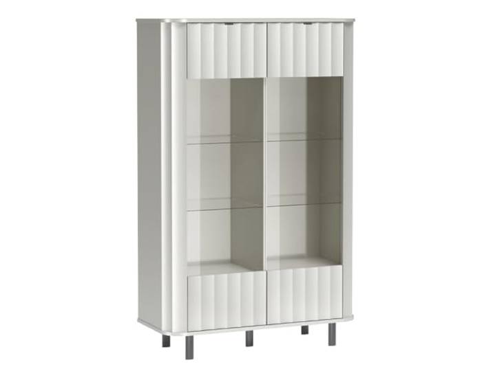 Komodee Vitrine SECHELT - Weiß - Glasregale - Gefräste Front - Beleuchtung - 98 x 155 x 41 cm