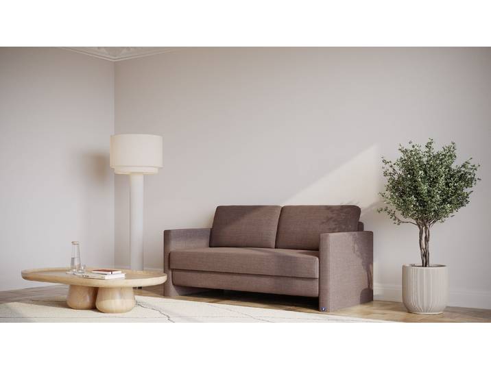 BRUNO Schlafsofa 160cm in Braun Kubus stabiles Massivholz & Boxspringkomfort