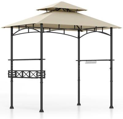 Costway 8 x 5 Feet Outdoor Grill Gazebo with 2 Side Shelves and 10 Hooks-Beige