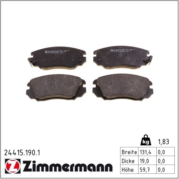 Zimmermann Bremsbelagsatz, Scheibenbremse 244151901 Vorderachse Für Opel Gm