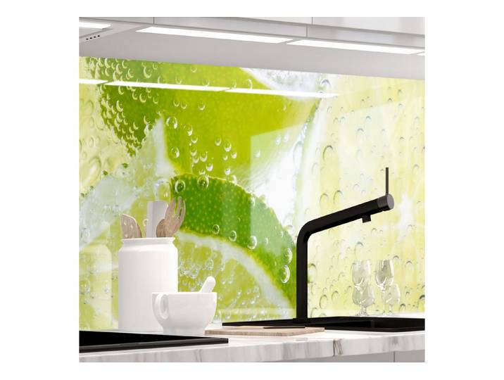 Stickerprofis Küchenrückwand GRÜNE LIMETTEN (Glasoptik), (Premium), 1,5mm, selbstklebend, hält auf besonders vielen Öberflächen