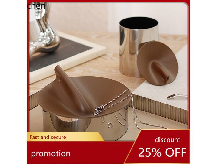 Boîte à bijoux en cuir H1 style art moderne avec couvercle rond en métal, boîte de rangement décorative pour chambre, ornement