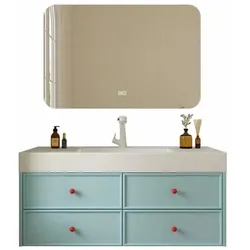 Waschbecken aus Keramik,Badmöbel Set,100x55 cm, Badezimmermöbel,Bad Schränke,Waschtisch,LED-Spiegel,Blau /LSC100/