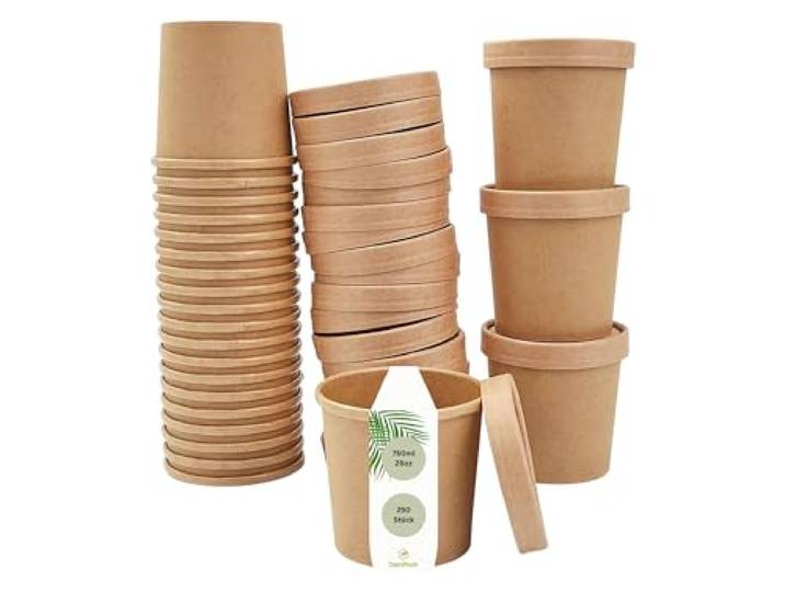 DeinPack 250 Suppenbecher to go mit Deckel 750ml 26oz braun Pappbecher