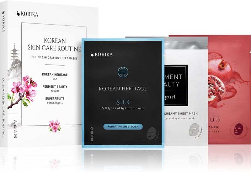 KORIKA KOREAN SKIN CARE ROUTINE SET OF 3 HYDRATING SHEET MASKS set with moisturising effect